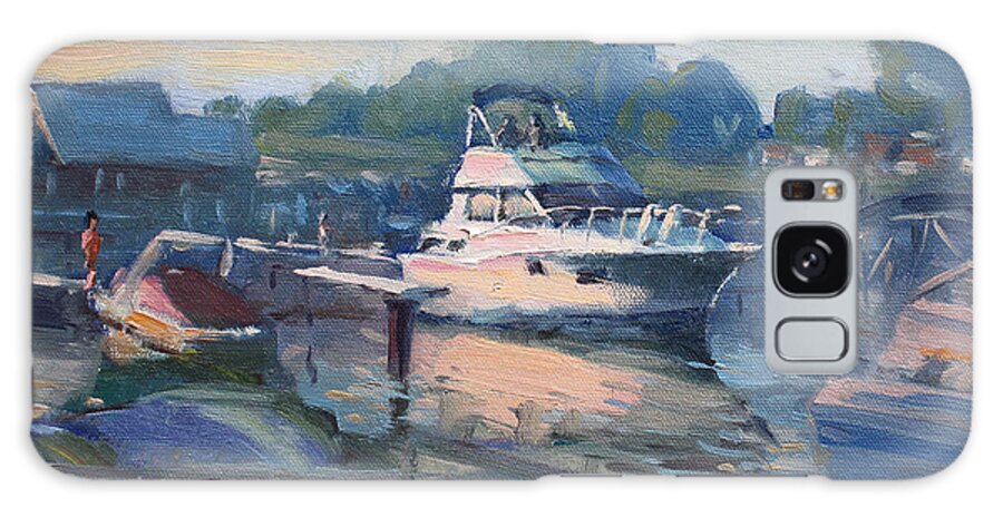 Boats Galaxy Case featuring the painting Sunset at Kellys and Jassons Boat by Ylli Haruni