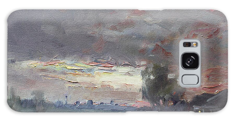 Sunset Galaxy Case featuring the painting Sunset in a Rainy Day by Ylli Haruni