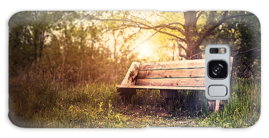 Landscape Galaxy Case featuring the photograph Sunset on a Wooden Bench by Scott Norris