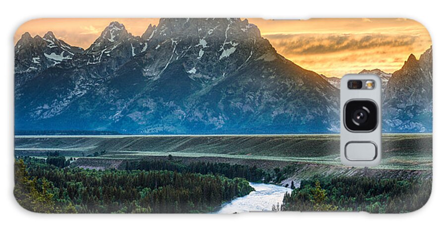 Sunset Galaxy Case featuring the photograph Sunset on Grand Teton and Snake River by Gary Whitton