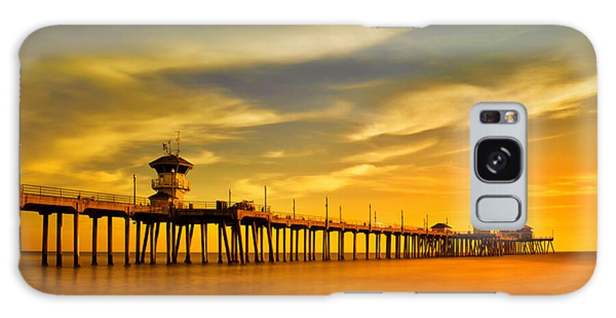 Beach Galaxy Case featuring the photograph Sunset over Huntington Beach Pier by Peter Dang