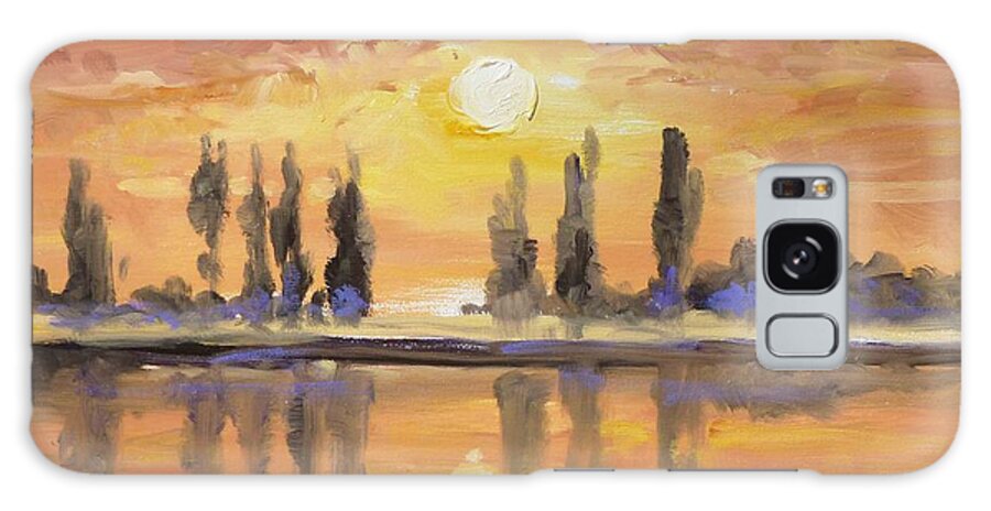 Sunset Galaxy Case featuring the painting Sunset over the lake by Irek Szelag