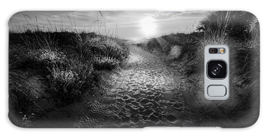 Summer Breezes Galaxy Case featuring the photograph Sunset Path - BW by Marvin Spates