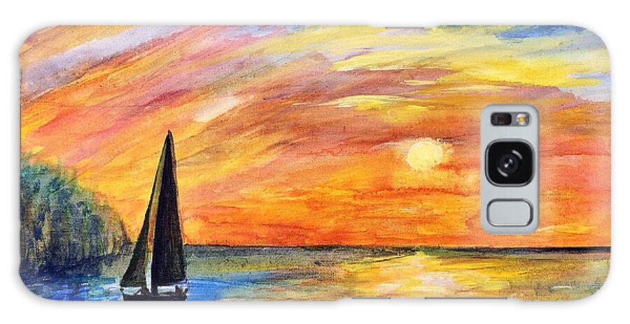 Sunset Galaxy Case featuring the painting Sunset Sail by Deb Stroh-Larson