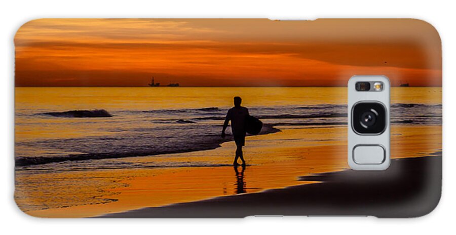 Newport Beach Galaxy Case featuring the photograph Sunset Surfer by Pamela Newcomb