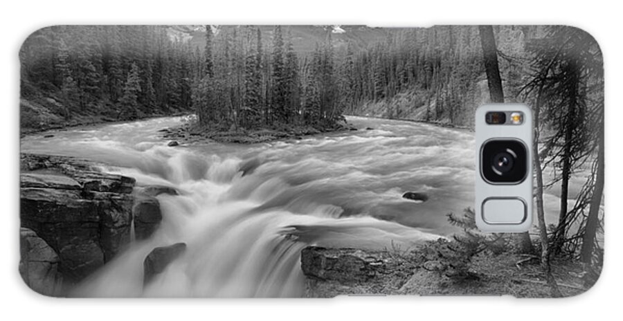 Sunwapta Galaxy Case featuring the photograph Sunwapta Falls Sprig Gusher Black And White by Adam Jewell