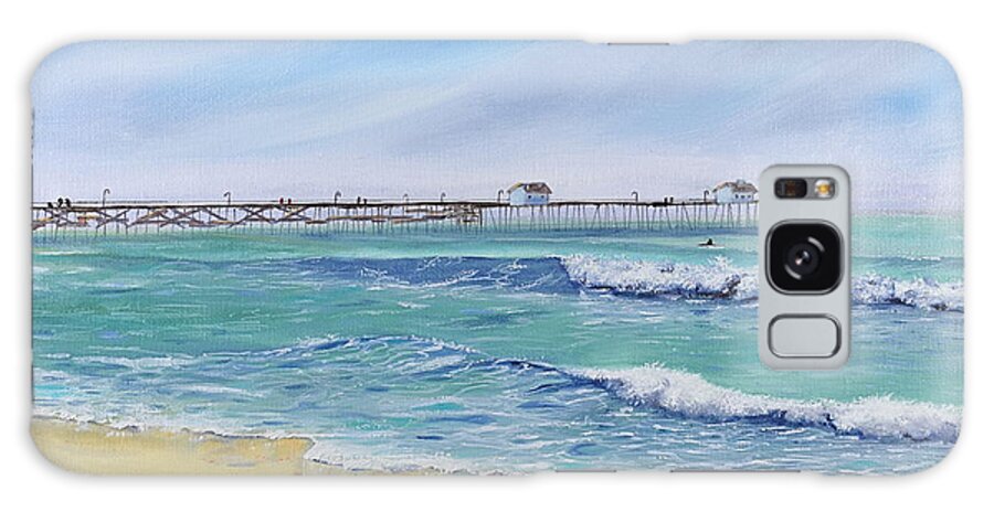 San Clemente Galaxy Case featuring the painting Surfing in San Clemente by Mary Scott