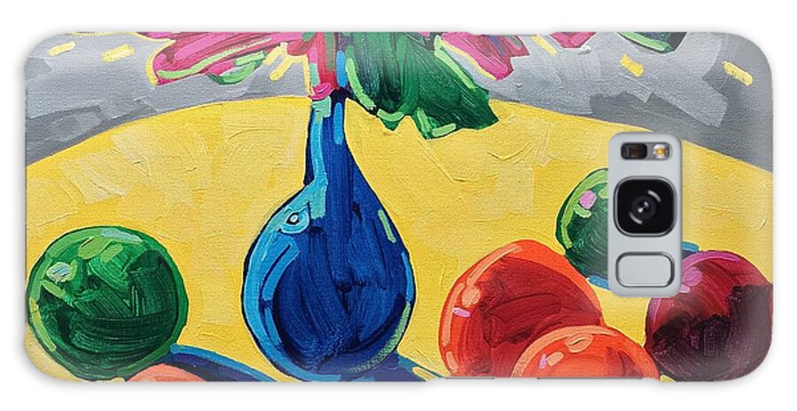 Still Life Galaxy Case featuring the painting Table with fruits and flowers by Enrique Zaldivar
