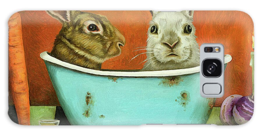 Rabbit Galaxy S8 Case featuring the painting Tale Of Two Bunnies by Leah Saulnier The Painting Maniac