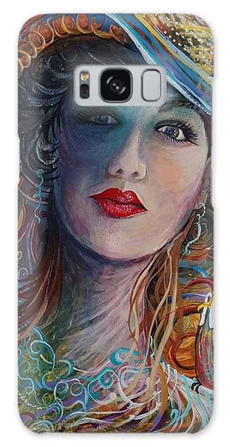 Women Portrait Whimsical Bird Galaxy Case featuring the painting Tango Friends by Jan VonBokel