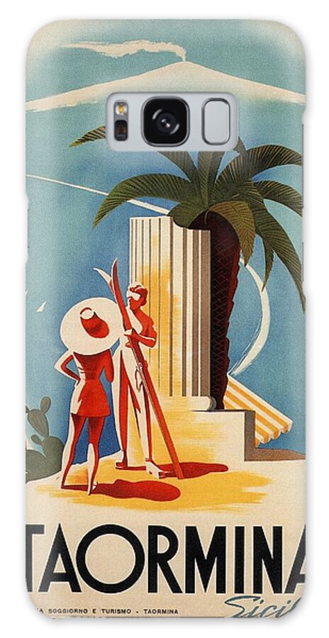 Taormina Galaxy Case featuring the mixed media Taormina, Sicily, Italy - Couples - Retro travel Poster - Vintage Poster by Studio Grafiikka