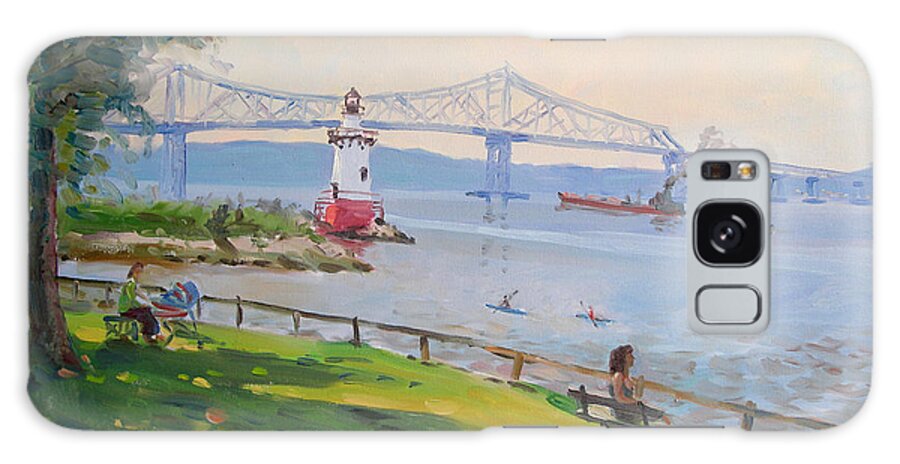 Tappan Zee Bridge And Light House Galaxy Case featuring the painting Tappan Zee bridge and light house by Ylli Haruni
