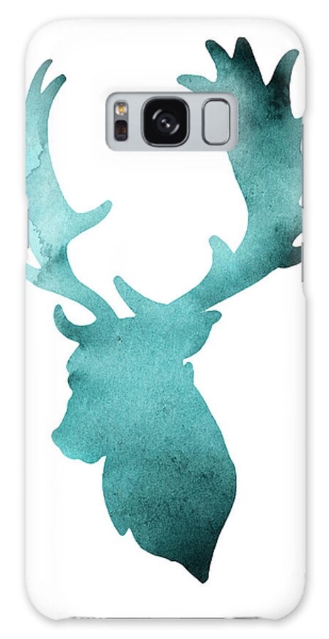 Deer Galaxy Case featuring the painting Teal deer watercolor painting by Joanna Szmerdt