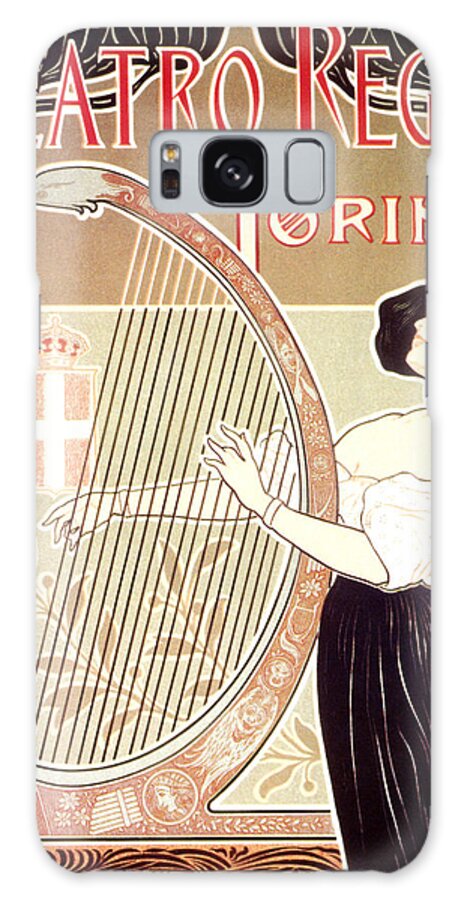 Teatro Regio Galaxy Case featuring the mixed media Teatro Regio - Torino, Italy - Girl playing a harp - Vintage Art Nouveau Advertising Poster by Studio Grafiikka