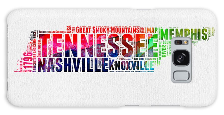 Tennessee Galaxy Case featuring the digital art Tennessee Watercolor Word Cloud Map by Naxart Studio