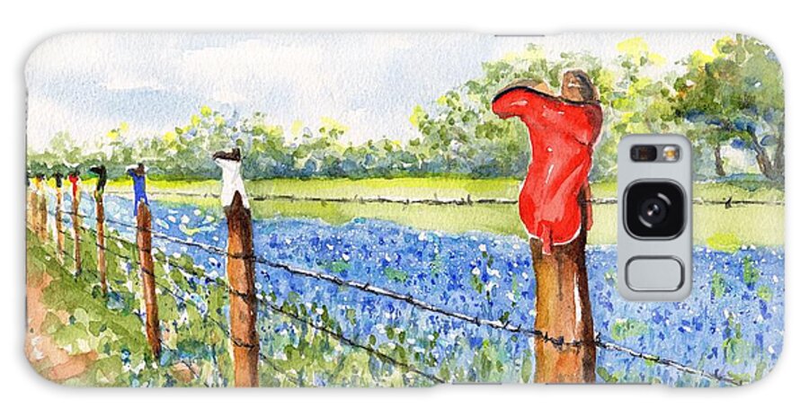 Texas Galaxy Case featuring the painting Texas Bluebonnets Boot Fence by Carlin Blahnik CarlinArtWatercolor