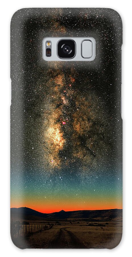 Astronomy Astronomical Starry Night Sky Space Outer Space Outerspace Composite Composited Cosmos Cosmic Texas Evening Desert Deserted Empty Road Celestial Star Galaxy S8 Case featuring the photograph Texas Milky Way by Larry Landolfi
