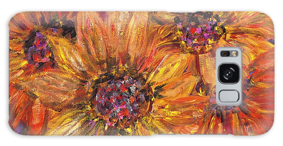Yellow Galaxy Case featuring the painting Textured Gold and Red Sunflowers by Nadine Rippelmeyer