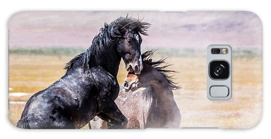 Mustangs Galaxy Case featuring the photograph The Battle of the Wild Stallions by Scott Law