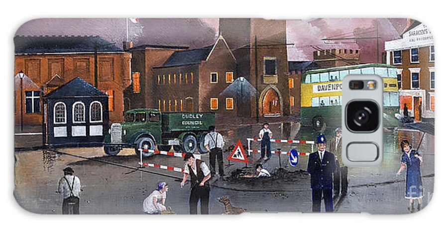 England Galaxy Case featuring the painting Dudley Trolley Bus Terminus 1950's - England by Ken Wood