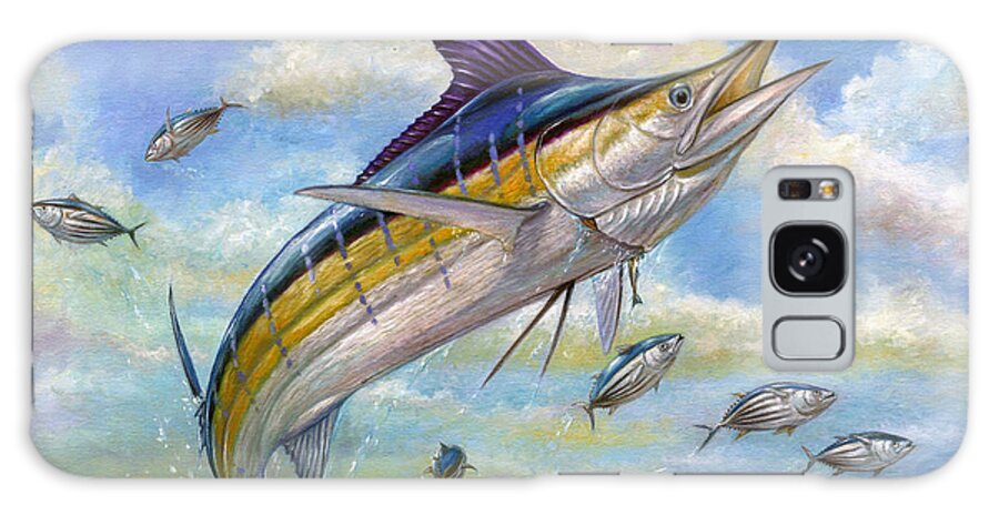 Blue Marlin Galaxy Case featuring the painting The Blue Marlin Leaping To Eat by Terry Fox