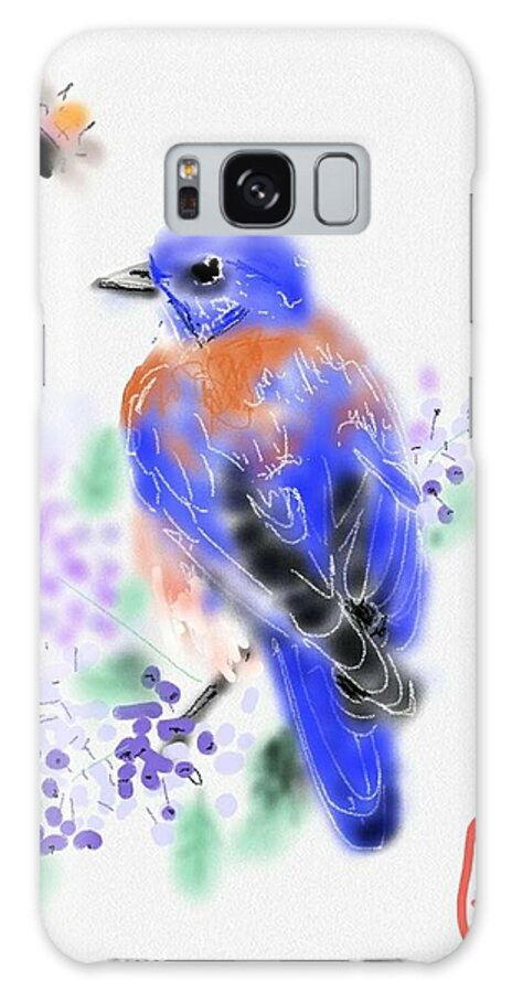 Bird. Bluebird. Berries Galaxy Case featuring the digital art The bluebird sings by Debbi Saccomanno Chan