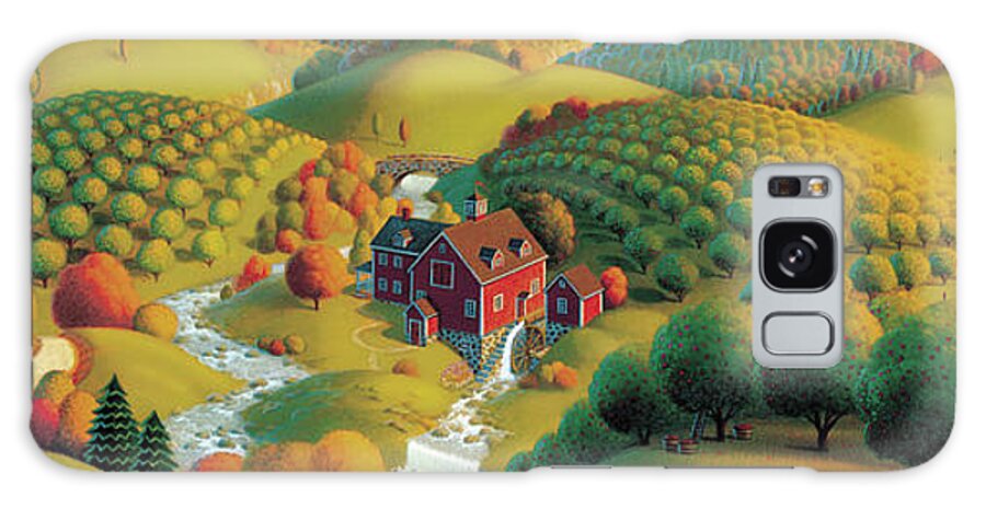 Fall Panorama Autumn Landscape Cider Mill Rural Scenes Apple Orchards Wysocki Like Orchards Prints Babbling Brooks Rolling Hills Fall Paintings Fall Scene Seasonal Paintings Seasonal Prints Fall Paintings Fall Prints Regionalism Grant Wood Folk Painting Folk Realism Painting Americana Prints Americana Paintings Stone Bridge Country Paintings Country Roads Acrylic Paintings Autumn Paintings Nostalgic Paintings Seasonal Paintings Galaxy Case featuring the painting The Cider Mill by Robin Moline