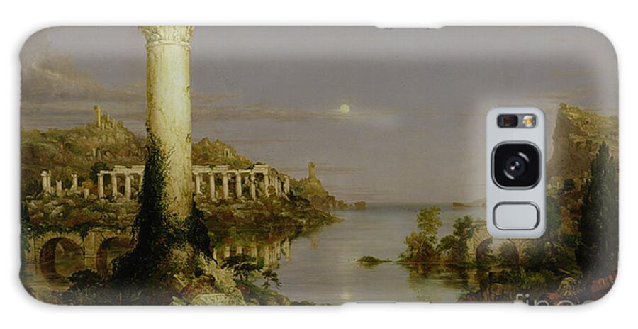 Moonlit Landscape; Classical; Architecture; Ruin; Ruins; Desolate; Bridge; Column; Hudson River School; Moon Galaxy Case featuring the painting The Course of Empire - Desolation by Thomas Cole