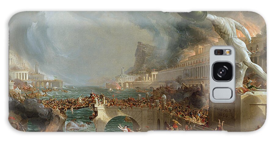 Destroy; Attack; Bloodshed; Soldier; Ruin; Ruins; Shield; Monument; Bridge; Classical Architecture; Galleon; Barbarian; Barbarians; Possibly Fall Of Rome; Hudson River School; Statue Galaxy Case featuring the painting The Course of Empire - Destruction by Thomas Cole