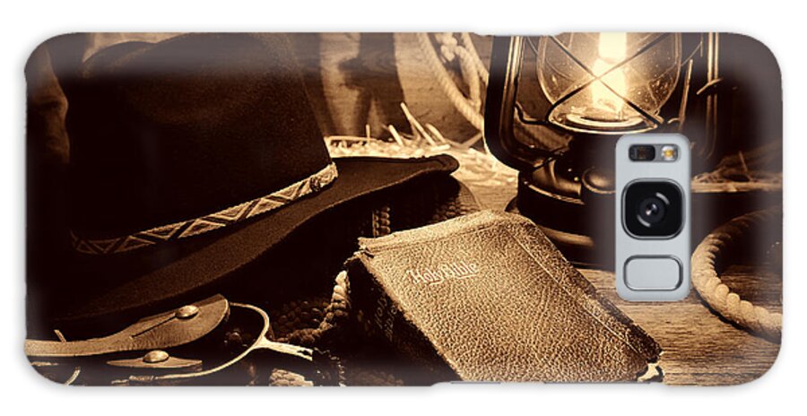 Antique Galaxy Case featuring the photograph The Cowboy Bible by American West Legend By Olivier Le Queinec