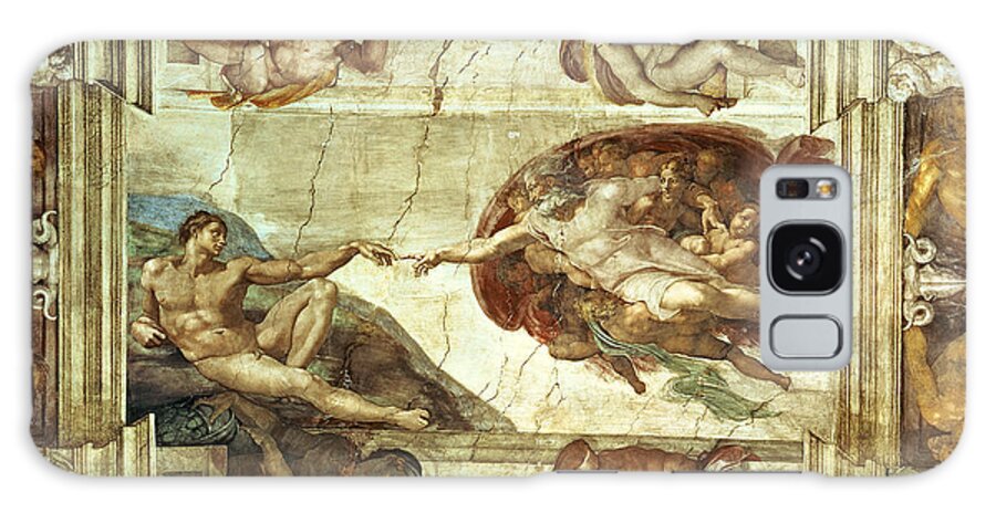 The Creation Of Adam Galaxy Case featuring the painting The Creation of Adam by Michelangelo