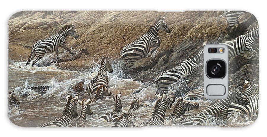 Wildlife Paintings Galaxy Case featuring the painting The Crossing - Zebra Migration by Alan M Hunt