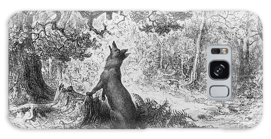 The Crow And The Fox Galaxy Case featuring the drawing The Crow and the Fox by Gustave Dore