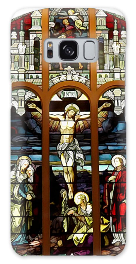 Crucifixion Galaxy Case featuring the photograph The Crucifixion of Jesus on Good Friday Stained Glass Window by Rose Santuci-Sofranko