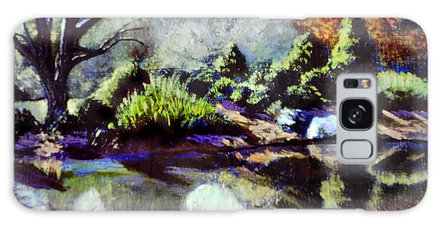 Brookside Garden Pond In The Early Morning Galaxy Case featuring the painting The Far Bank by David Zimmerman