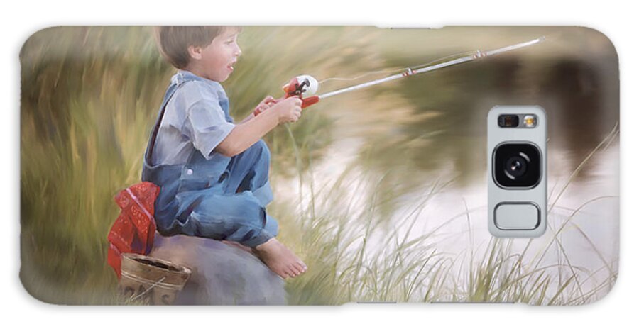 Little Boy Galaxy Case featuring the painting The Fishing Hole by Bon and Jim Fillpot