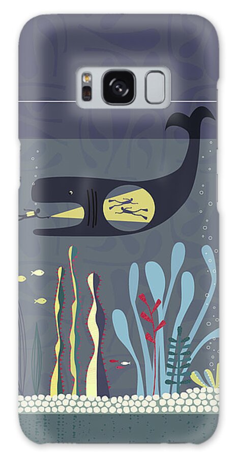 Fish Tank Aquarium Snorkel Scuba Snorkelling Diving Diver Whale Ocean Sea Nautical Peril Art Design Illustration Nicsquirrell Squirrell Danger Dangerous Galaxy Case featuring the painting The Fishtank by Nic Squirrell