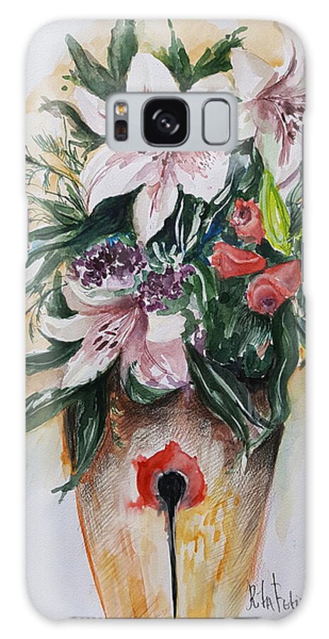 Watercolor Galaxy Case featuring the painting Flowers in Vase #1 by Rita Fetisov