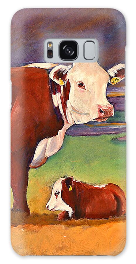 Hereford Galaxy Case featuring the painting The Good Mom Folk Art Hereford Cow and Calf by Toni Grote