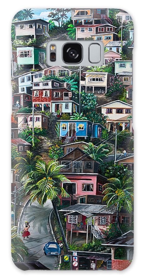 Landscape Painting Cityscape Painting Houses Painting Hill Painting Lavantille Port Of Spain Painting Trinidad And Tobago Painting Caribbean Painting Tropical Painting Caribbean Painting Original Painting Greeting Card Painting Galaxy Case featuring the painting THE HILL   Trinidad by Karin Dawn Kelshall- Best