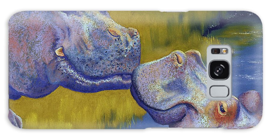 Africa Galaxy Case featuring the pastel The Kiss - Hippos by Tracy L Teeter