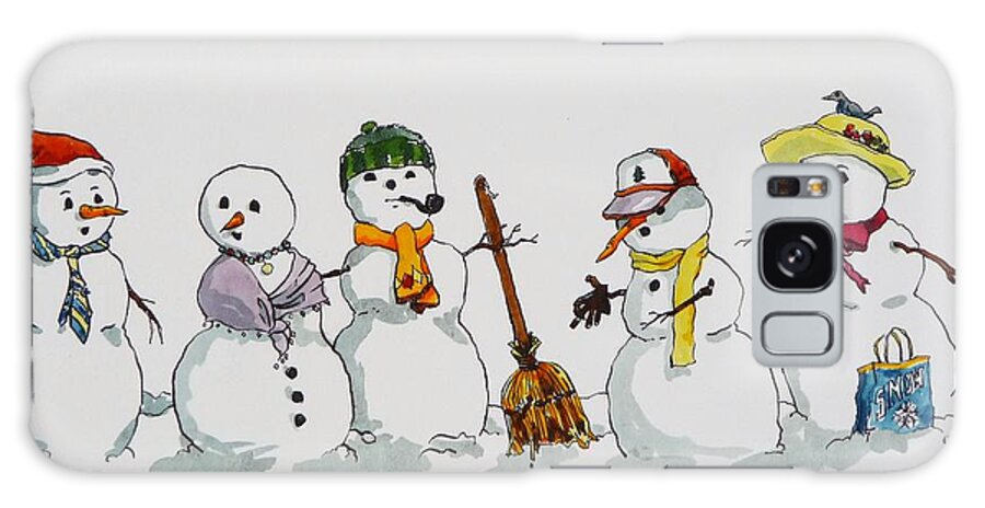 Snowmen Lost Glove Broom Hats Scarves Winter Snow Snowman Cartoon - Original Unavailable Galaxy Case featuring the painting The Lost Glove by Cheryl Emerson Adams