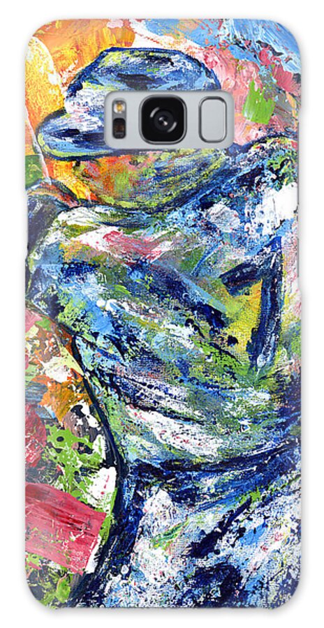 Oil Painting Art Artwork Acrylic Impressionist Impressionism Palette Knife Texture Giclee Print Reproduction Colorful Bright Athlete Athletic Sports Figures Human Mickey Mantle Left Handed New York Yankees Mick Baseball Switch Hitter Mlb Major League Professional Champion Throwing Catch Outfield Shortstop First Second Third Single Double Triple Base Grand Slam No Hitter Play Of The Day Highlight Uniform Stadium Commitment Consecutive Record Hits Home Run Runs Batted In Rbi Color Colour Colourful Galaxy Case featuring the painting The Mick Mickey Mantle by Ash Hussein