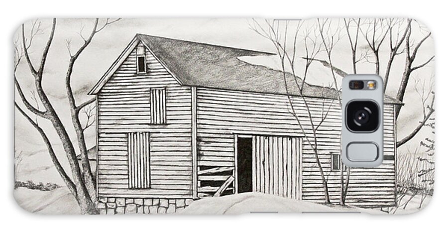 Trees Galaxy Case featuring the drawing The Old Barn inWinter by John Stuart Webbstock