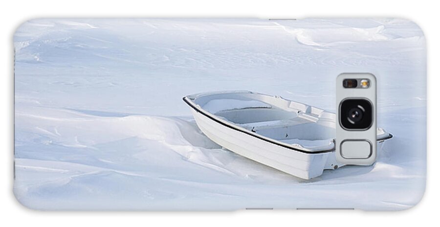 Snow White Backgrounds Galaxy Case featuring the photograph The white fishing boat by Nick Mares