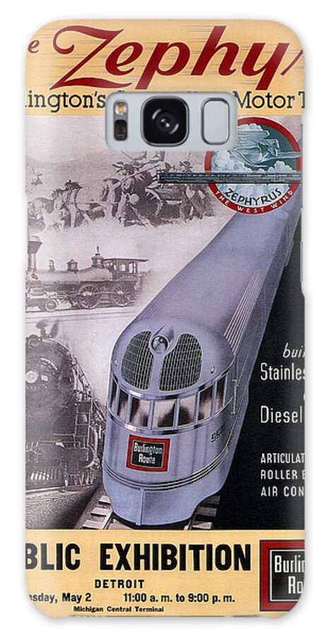 Zephyr Galaxy Case featuring the mixed media The Zephyr - Burlington's Streamline Motor Train - Retro travel Poster - Vintage Poster by Studio Grafiikka