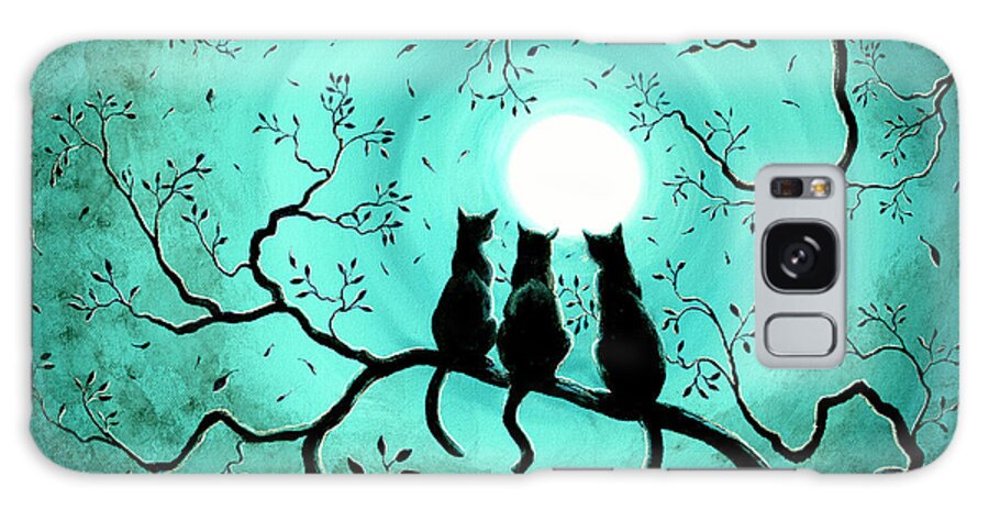 Black Galaxy Case featuring the painting Three Black Cats Under a Full Moon by Laura Iverson