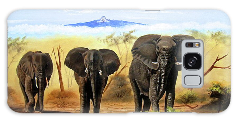 Wycliffe Ndwiga Galaxy Case featuring the painting Three Elephants by Wycliffe Ndwiga