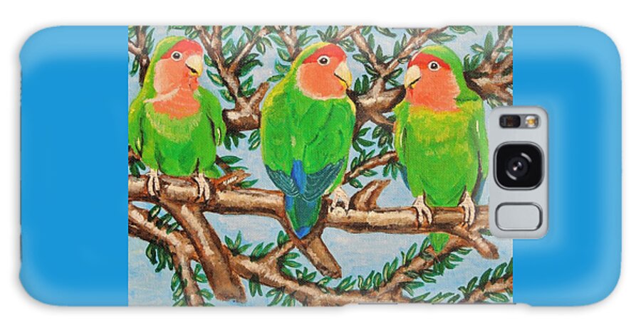 Wildlife Galaxy Case featuring the painting Three Lovebirds by Deedee Maz