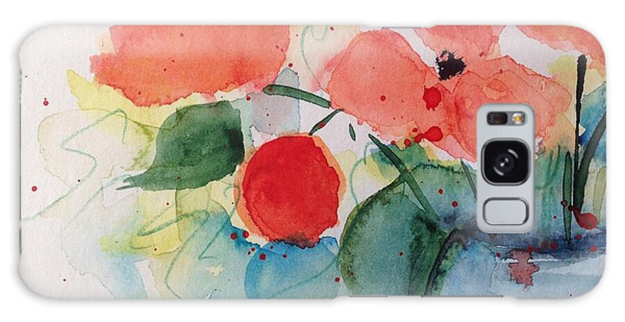 Red Flowers Galaxy Case featuring the painting Three Red Flowers by Britta Zehm